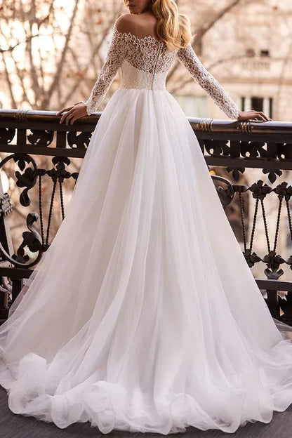 A-Line Illusion Floor-Length Wedding Dress - Yihuiw by Yihuiw