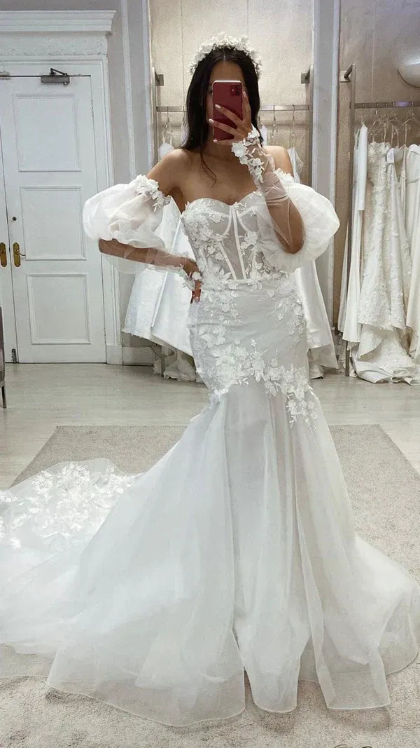 Mermaid Lace Floor-Length Wedding Dress - Yihuiw by Yihuiw
