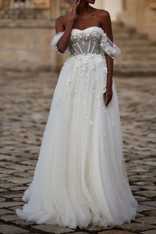 A-Line Floor-Length Wedding Dress - Yihuiw by Yihuiw