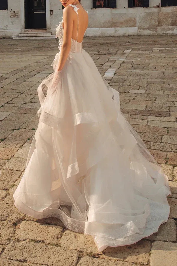 A-Line V-Neck Floor-Length Wedding Dress - Yihuiw by Yihuiw