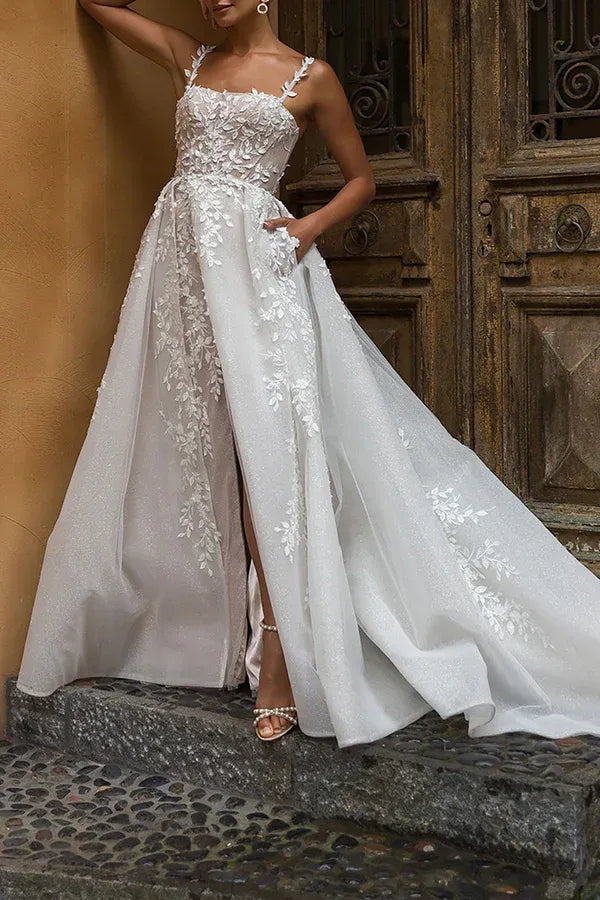 A-Line Square Neck Floor-Length Wedding Dress - Yihuiw by Yihuiw