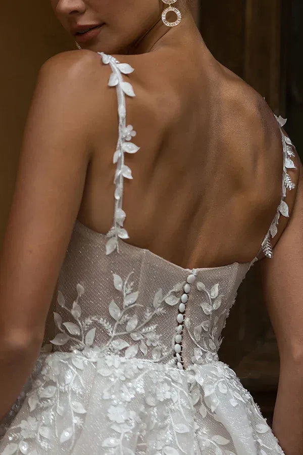 A-Line Square Neck Floor-Length Wedding Dress - Yihuiw by Yihuiw