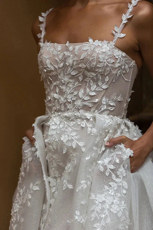 A-Line Square Neck Floor-Length Wedding Dress - Yihuiw by Yihuiw