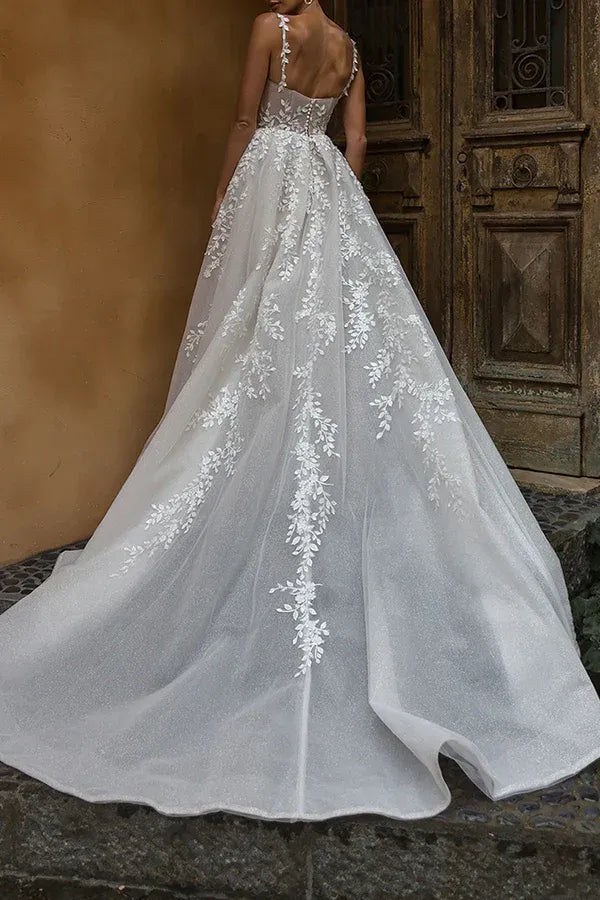 A-Line Square Neck Floor-Length Wedding Dress - Yihuiw by Yihuiw