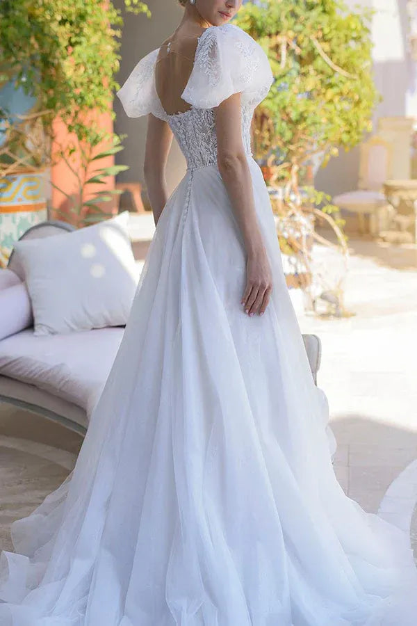 A-Line Square Neck Floor-Length Wedding Dress - Yihuiw by Yihuiw