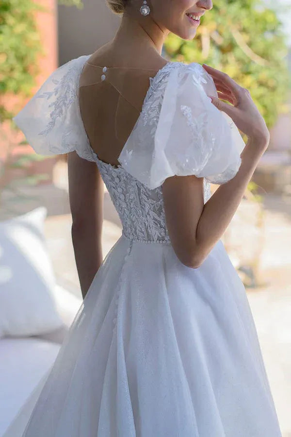 A-Line Square Neck Floor-Length Wedding Dress - Yihuiw by Yihuiw