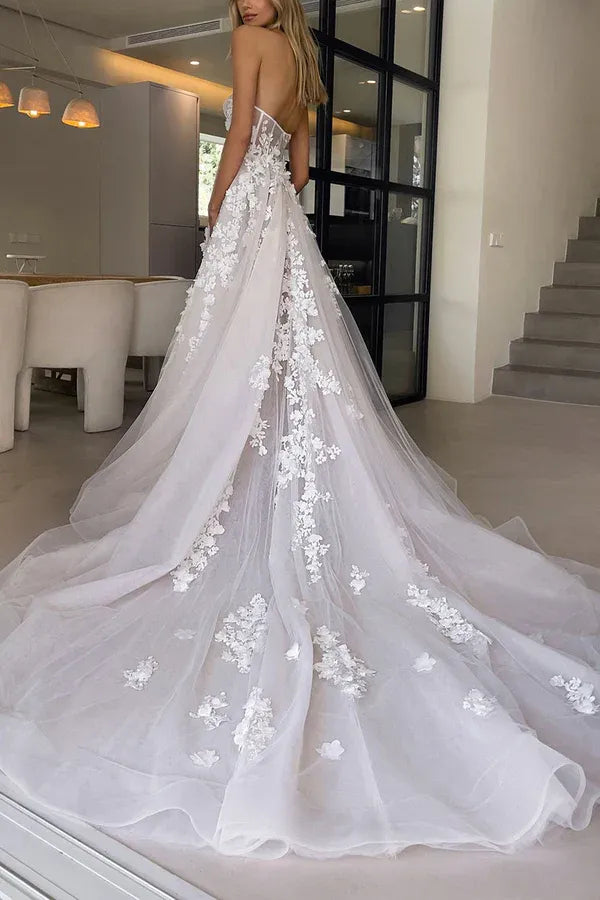 A-Line Strapless Floor-Length Wedding Dress - Yihuiw by Yihuiw