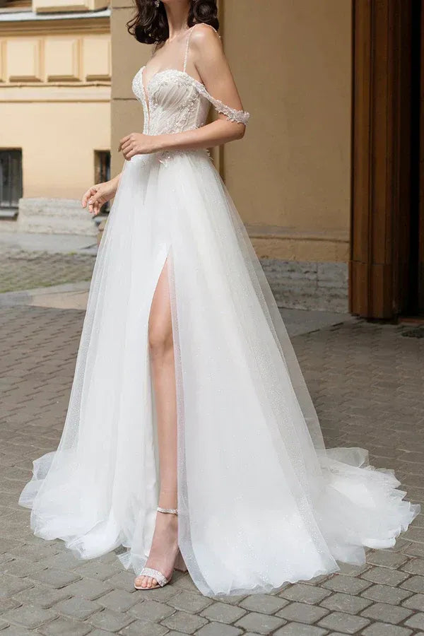 A-Line Sweetheart Floor-Length Wedding Dress - Yihuiw by Yihuiw