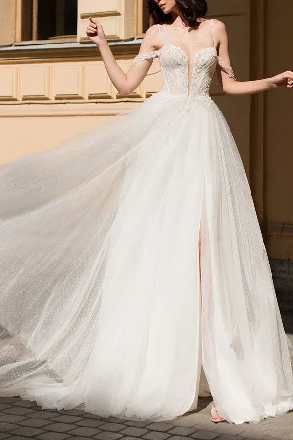 A-Line Sweetheart Floor-Length Wedding Dress - Yihuiw by Yihuiw
