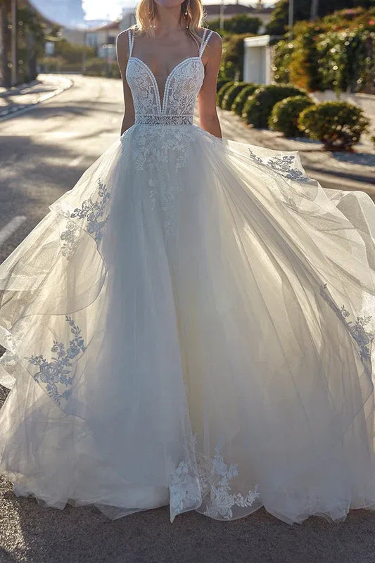 A-Line Sweetheart Floor-Length Wedding Dress - Yihuiw by Yihuiw