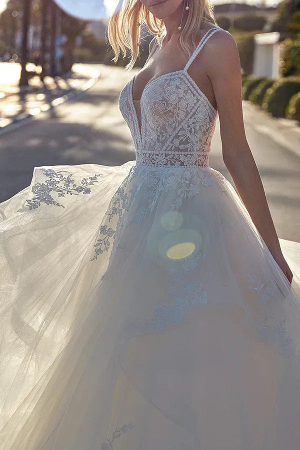 A-Line Sweetheart Floor-Length Wedding Dress - Yihuiw by Yihuiw