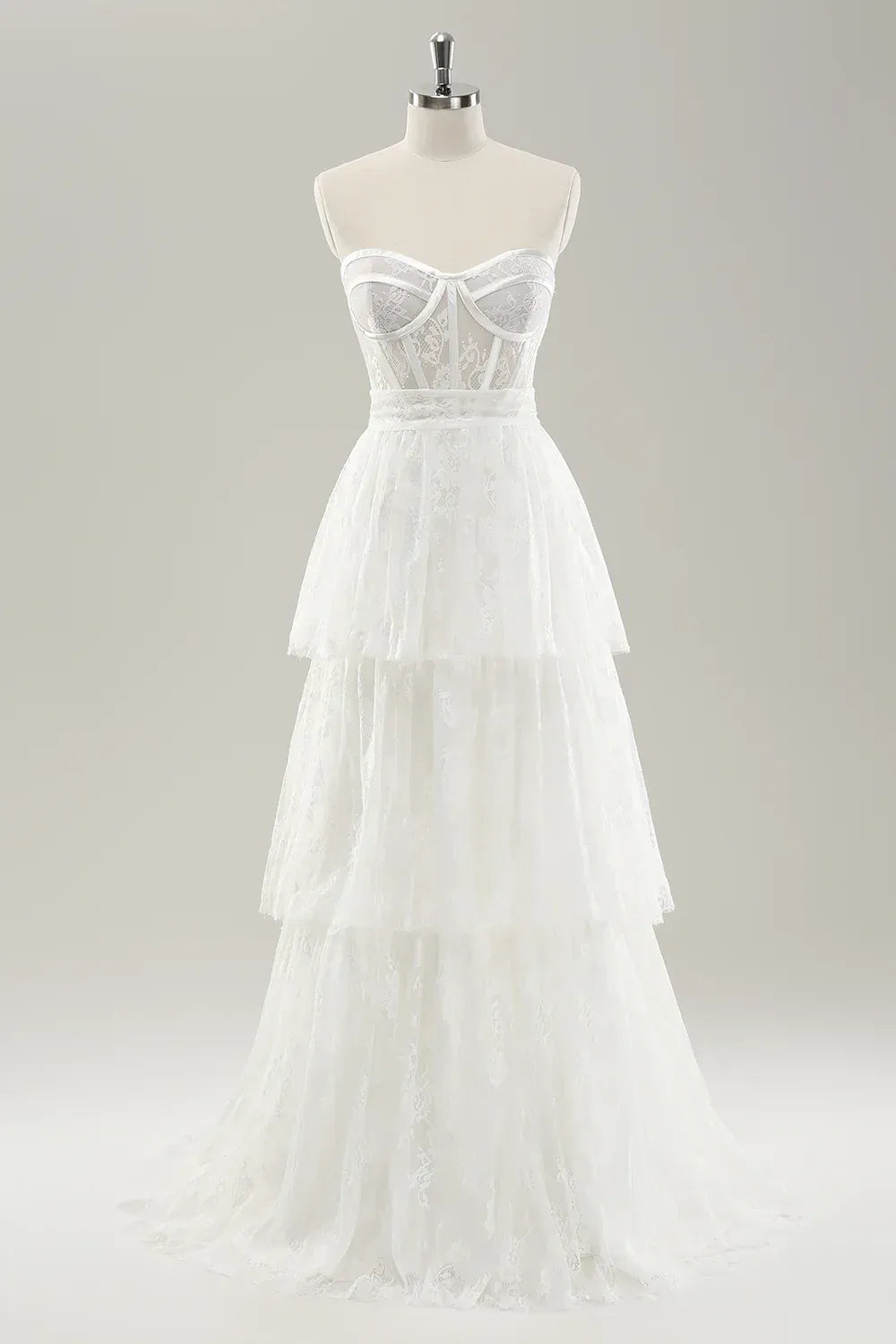 Strapless Tiered Floor-Length Wedding Dress - Yihuiw by Yihuiw