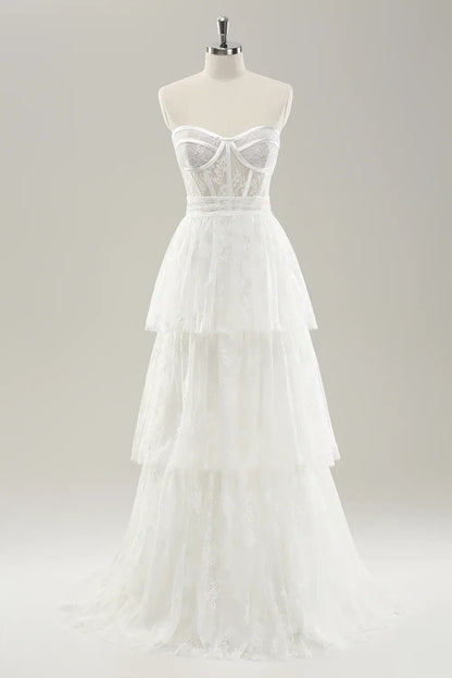 Strapless Tiered Floor-Length Wedding Dress - Yihuiw by Yihuiw