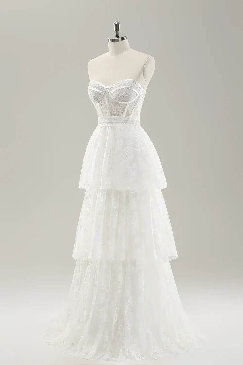 Strapless Tiered Floor-Length Wedding Dress - Yihuiw by Yihuiw