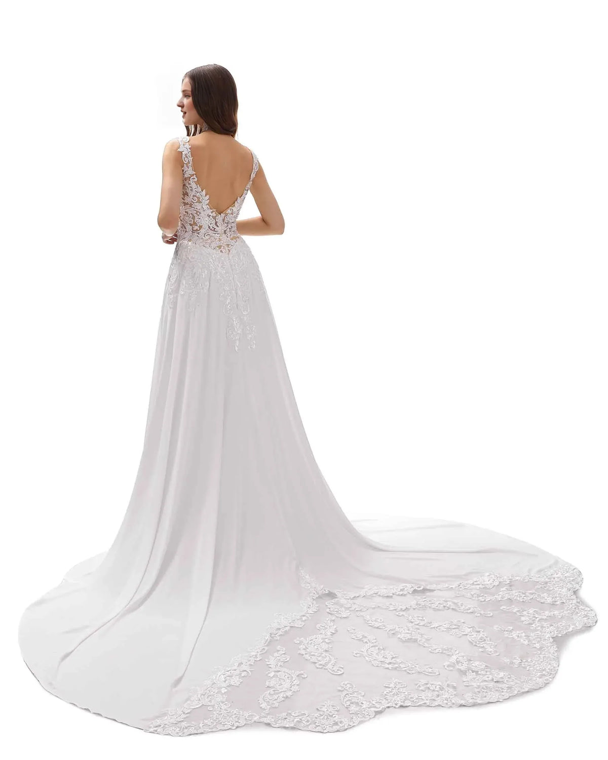 A-Line V-Neck Sleeveless Floor-Length Wedding Dress - Yihuiw by Yihuiw