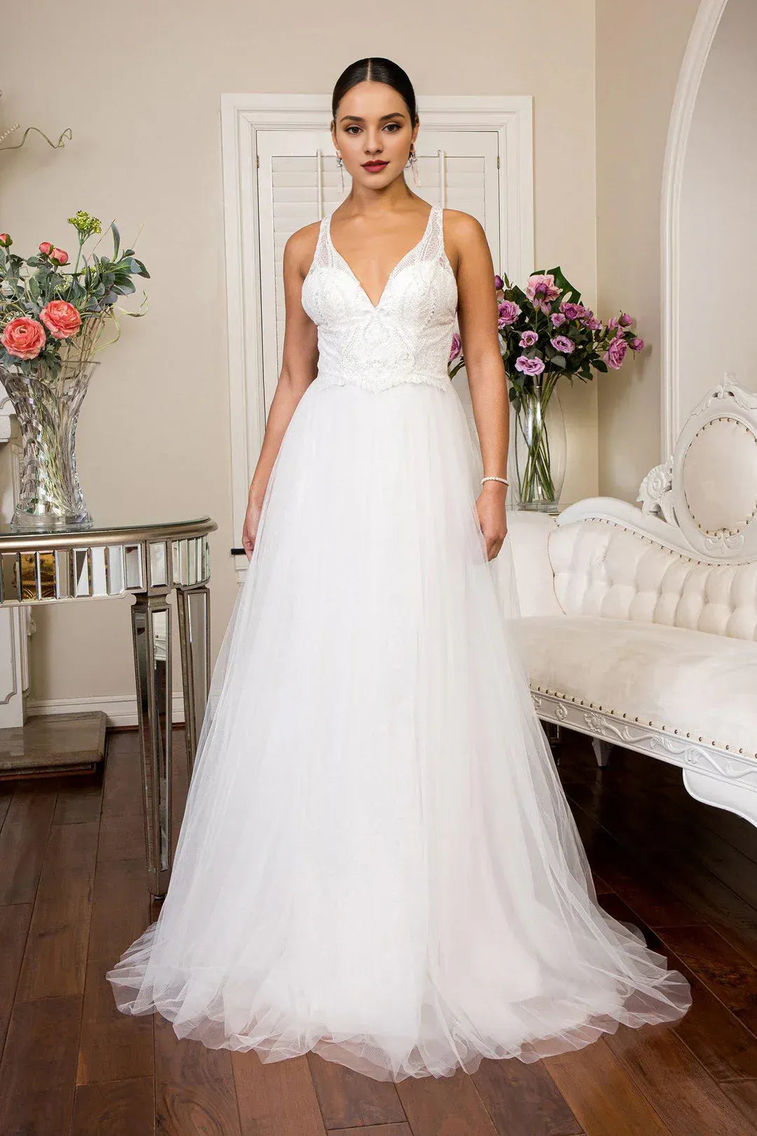 A-Line V-Neck Floor-Length Wedding Dress - Yihuiw by Yihuiw