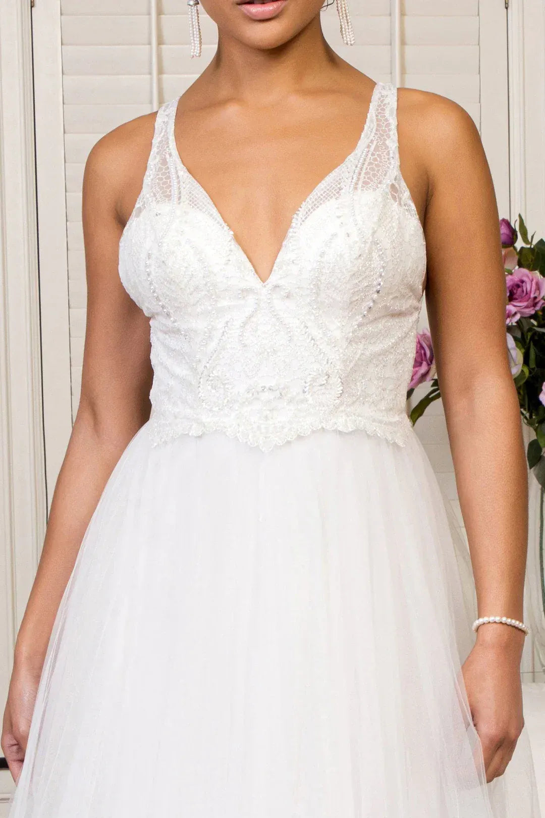 A-Line V-Neck Floor-Length Wedding Dress - Yihuiw by Yihuiw