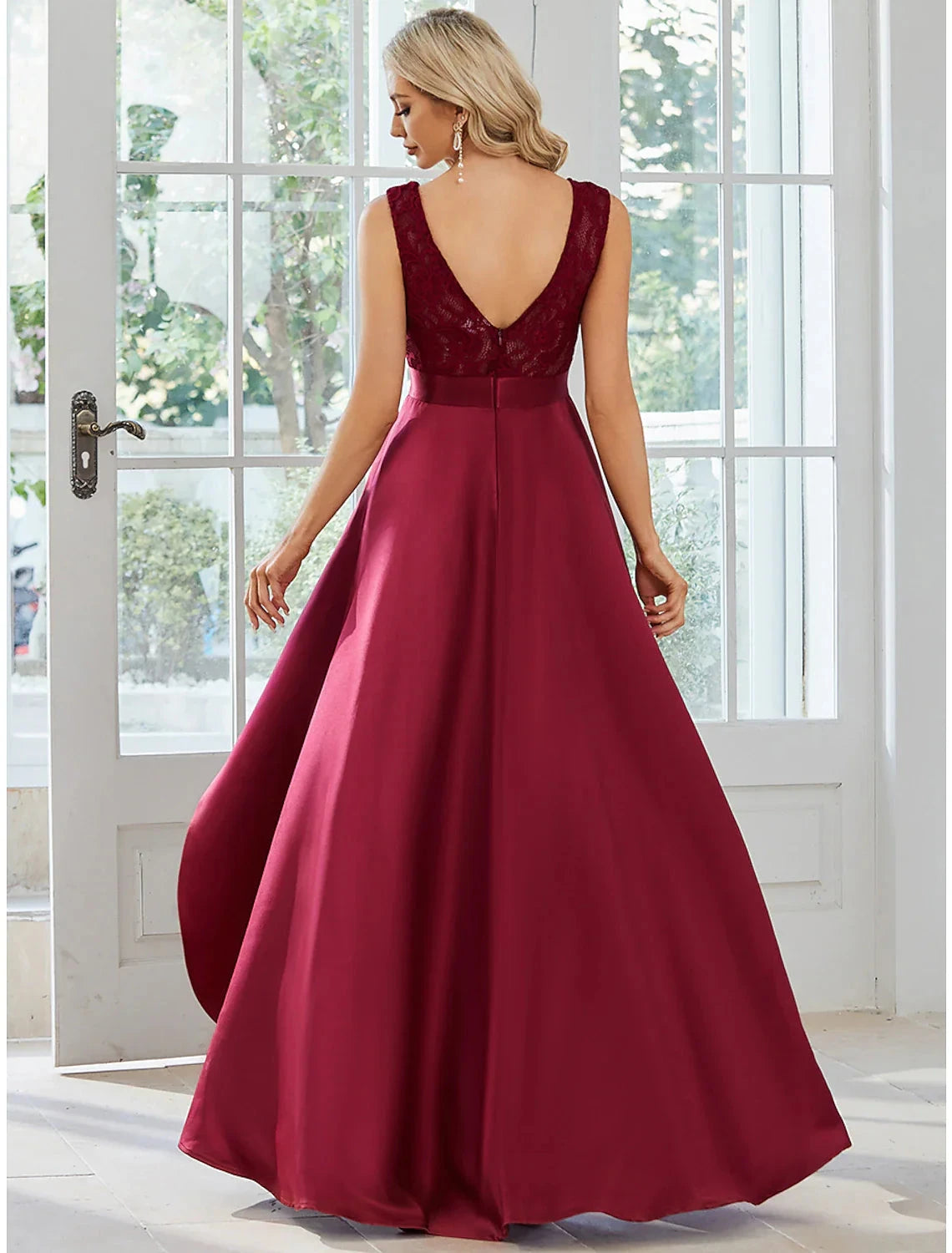 A-Line Wedding Guest Dresses Casual Dress Party Wear Asymmetrical Sleeveless Jewel Neck Satin with Pure Color by YiHuiw
