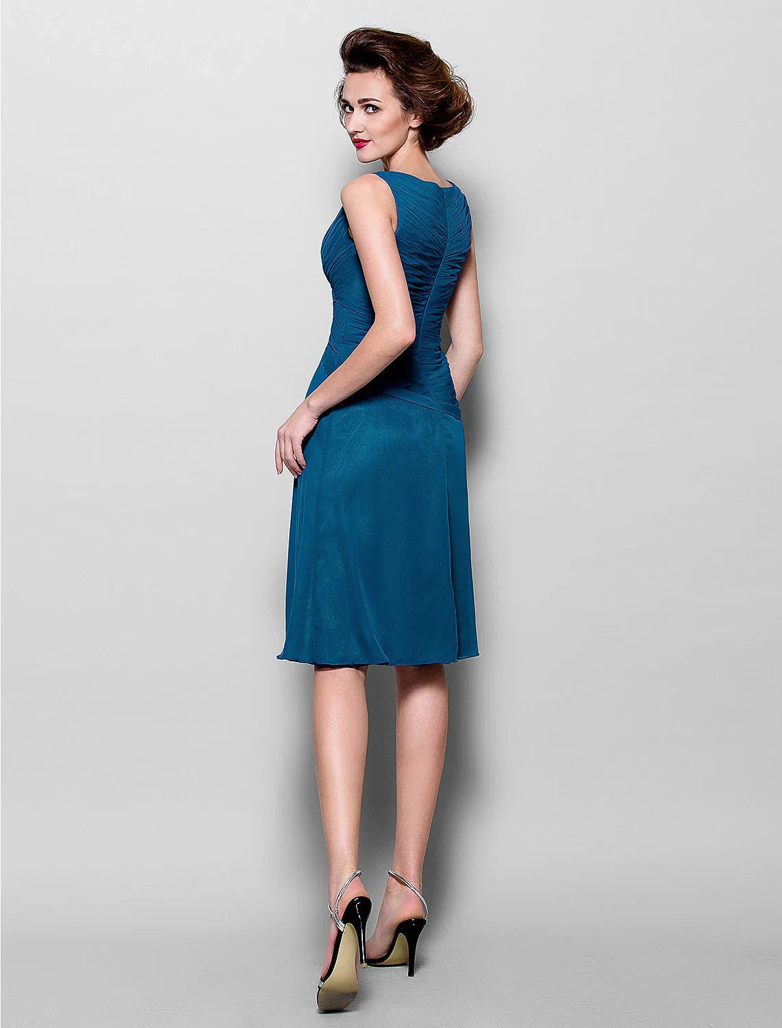 A-Line Mother of the Bride Dress Wrap Included V Neck Knee Length Chiffon 3/4 Length Sleeve with Criss Cross Side Draping Flower by YiHuiw