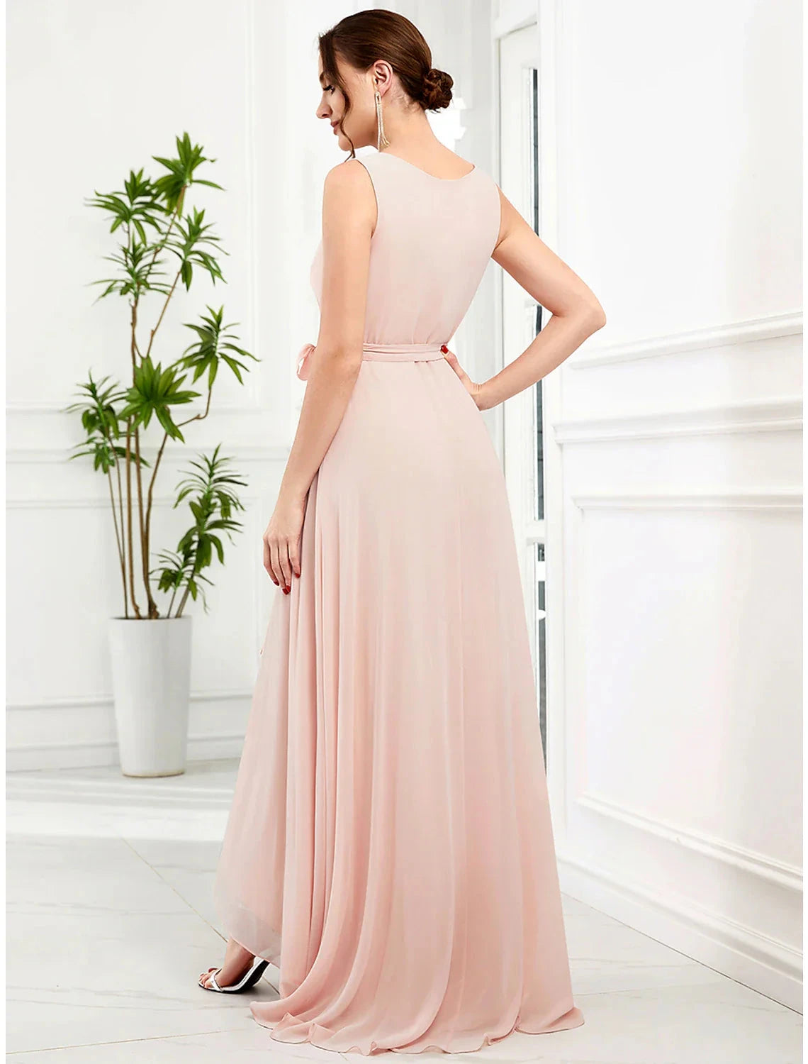 A-Line Wedding Guest Dresses Elegant Dress Party Wear Wedding Party Asymmetrical Sleeveless Spaghetti Strap Bridesmaid Dress Chiffon with Ruffles Slit by YiHuiw