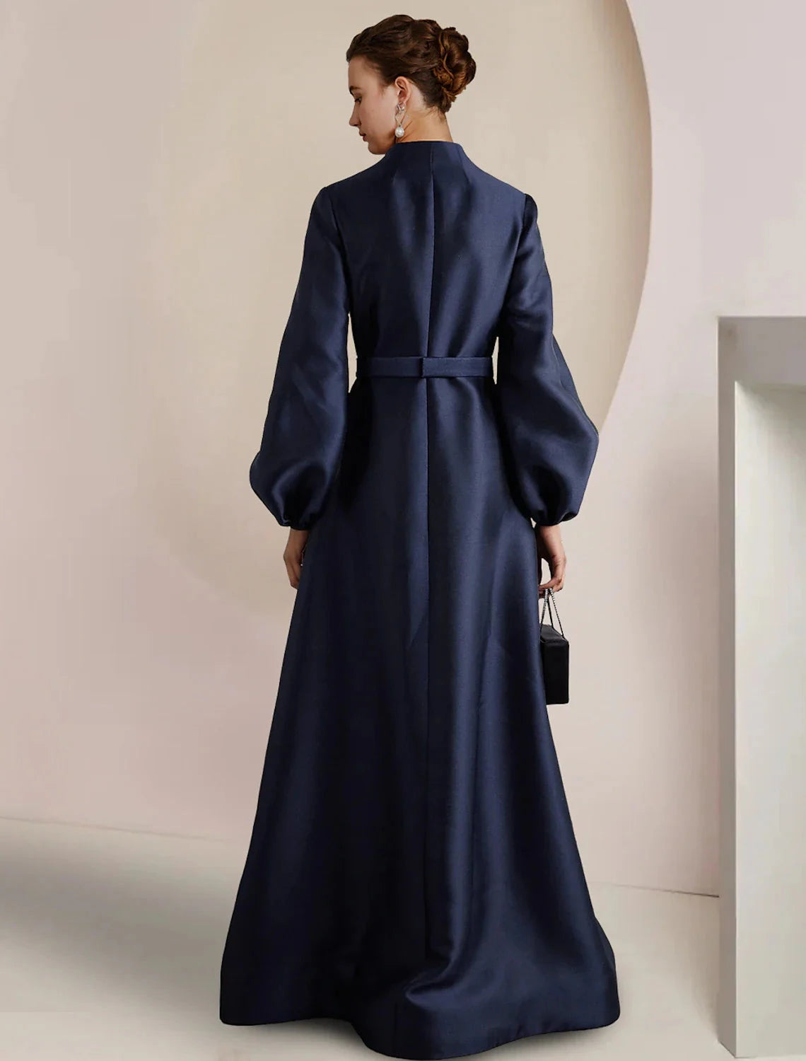 A-Line Mother of the Bride Dress Wedding Guest Party Elegant V Neck Floor Length Satin Long Sleeve with Pearls Crystal Brooch by YiHuiw