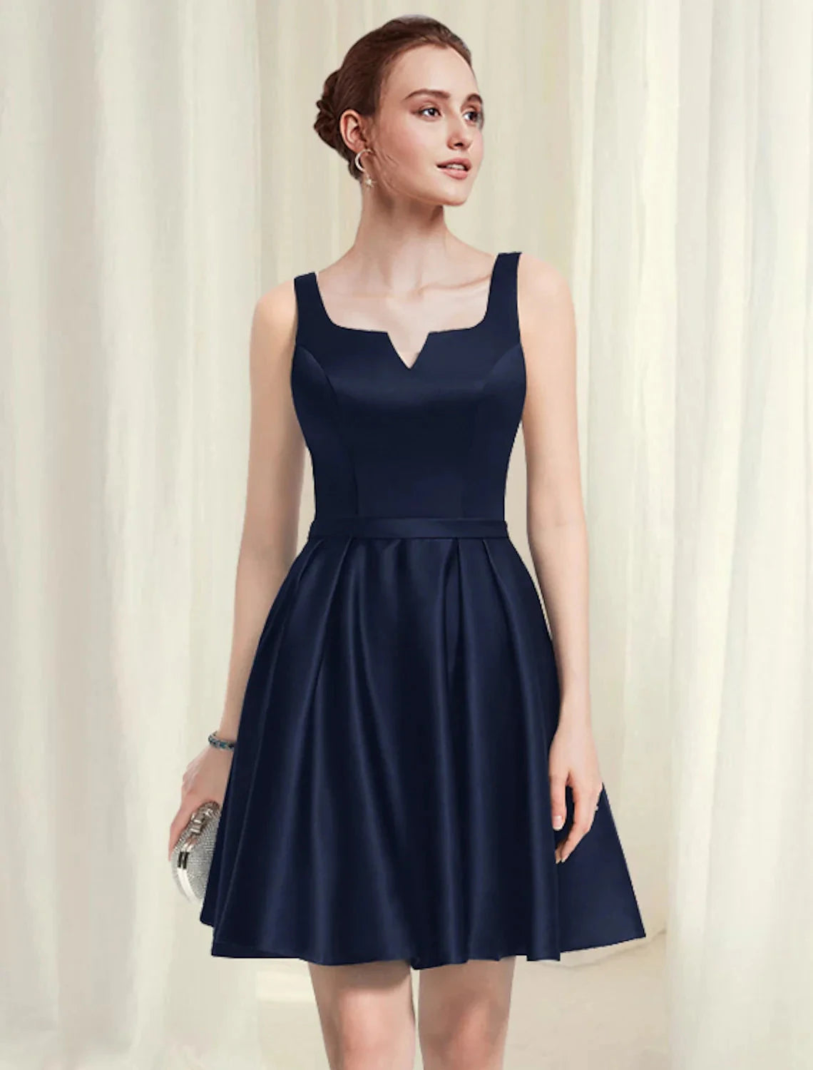 A-Line Cocktail Dresses Black Dress Homecoming Party Wear Short / Mini Sleeveless Scoop Neck Satin with Pleats by YiHuiw