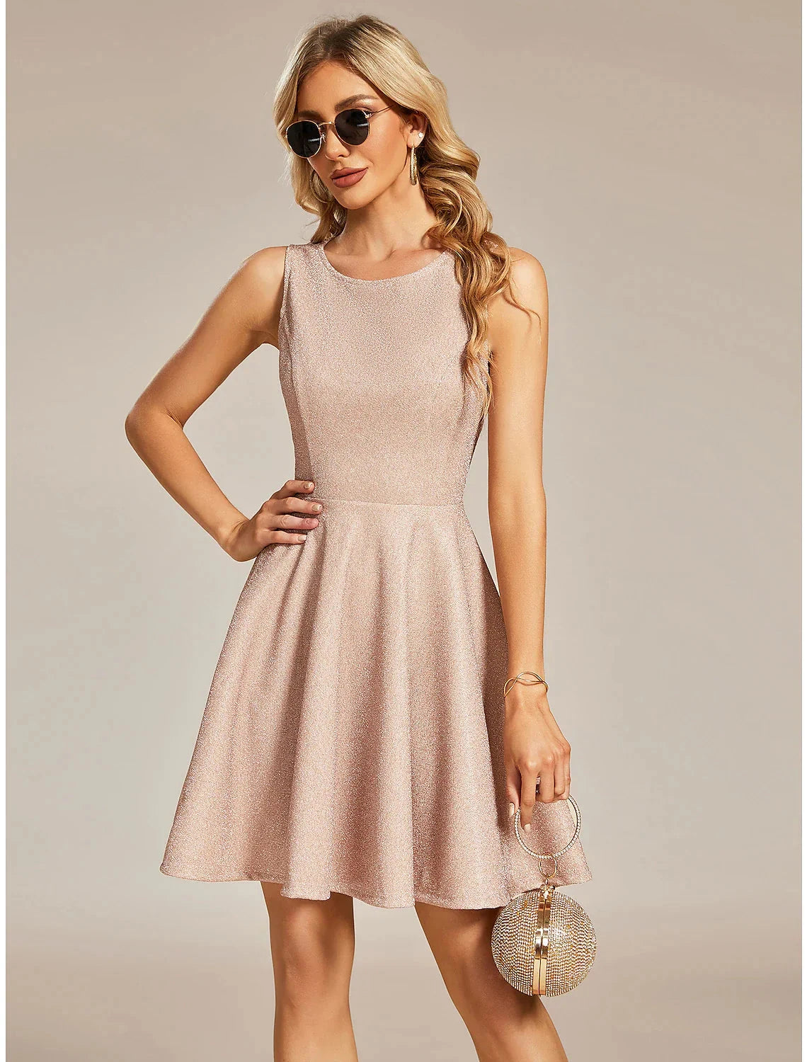 A-Line Homecoming Dresses Sparkle & Shine Dress Cocktail Party Birthday Short / Mini Sleeveless Jewel Neck Lurex Fabric with Glitter by YiHuiw