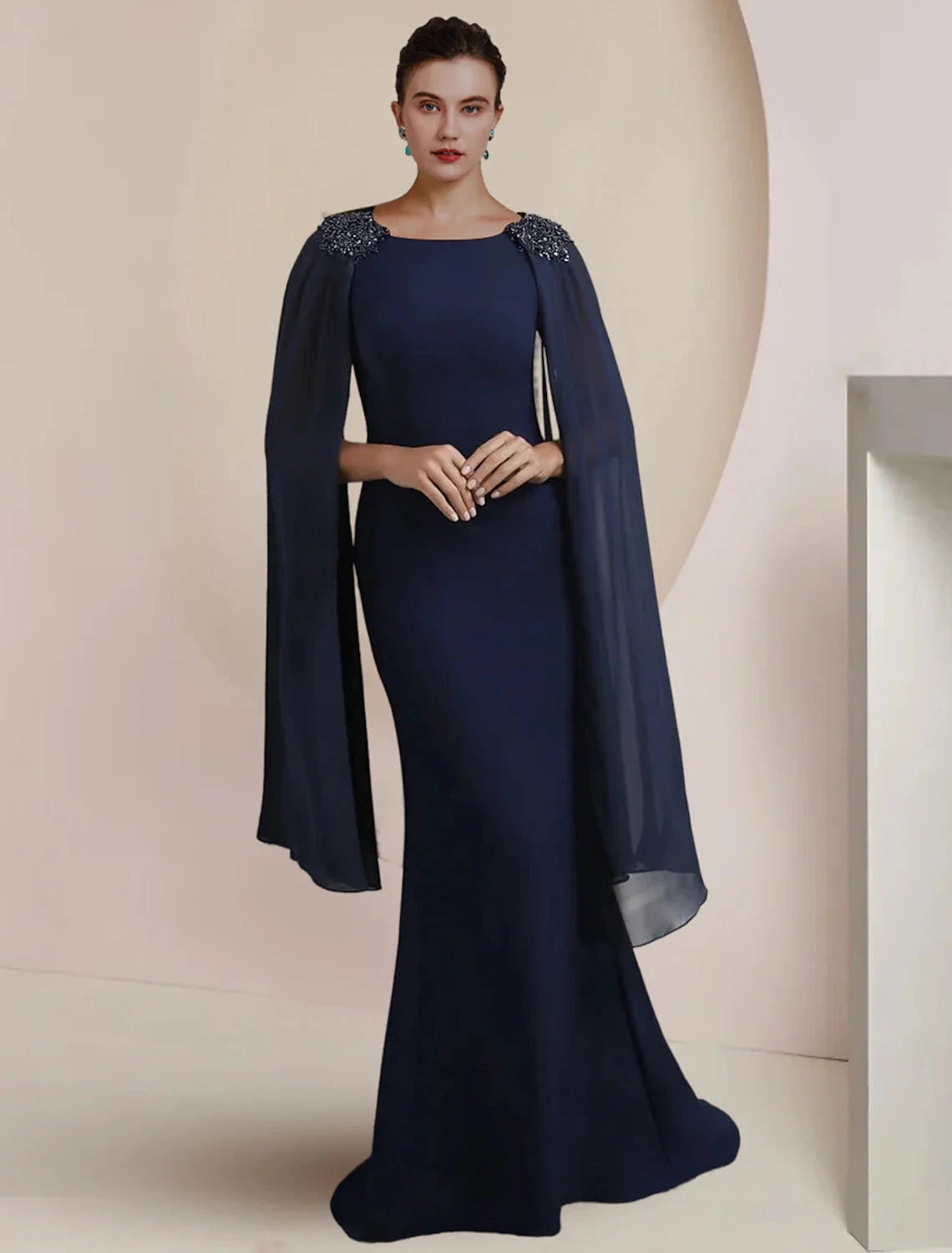 Mermaid / Trumpet Mother of the Bride Dress Formal Wedding Guest Elegant Scoop Neck Sweep / Brush Train Chiffon Sleeveless with Beading by YiHuiw