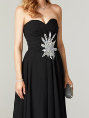 Sheath / Column Minimalist Dress Holiday Cocktail Party Floor Length Sleeveless Sweetheart Chiffon with Criss Cross Pleats Crystals