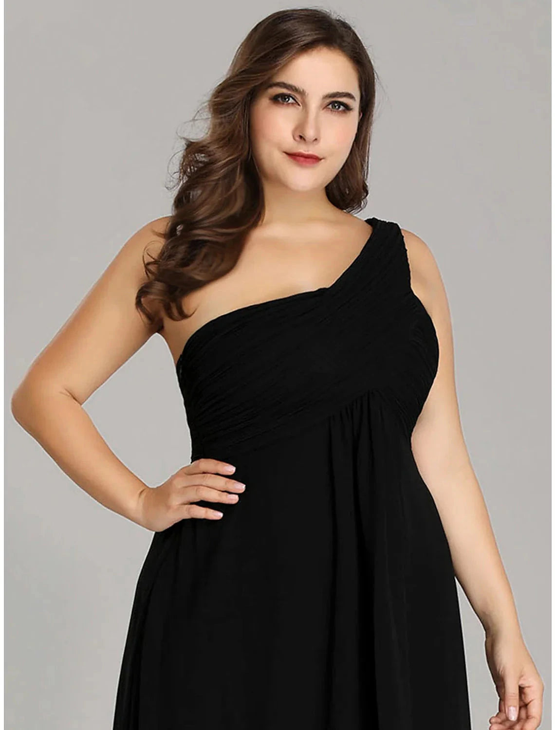 A-Line Evening Gown Empire Dress Formal Evening Floor Length Sleeveless One Shoulder Bridesmaid Dress Chiffon Backless with Pleats Draping by YiHuiw