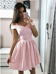 A-Line Cocktail Dresses Minimalist Dress Homecoming Party Wear Knee Length Sleeveless V Neck Pink Dress  Fabric with Pleats