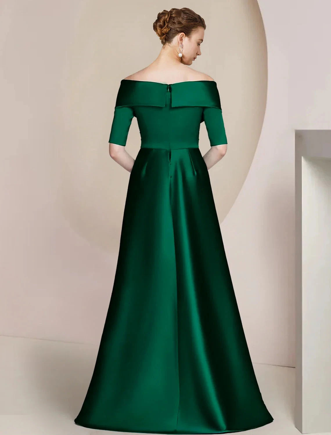 Sheath / Column Mother of the Bride Dress Formal Wedding Guest Party Elegant Off Shoulder Floor Length Satin Half Sleeve with Ruching by YiHuiw