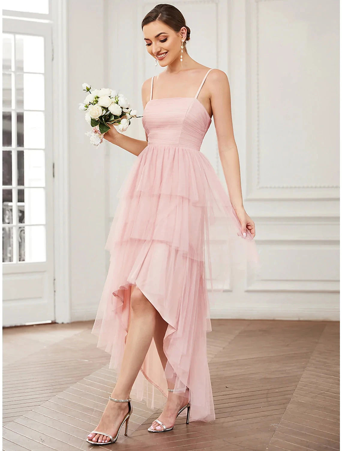A-Line Party Dresses Vintage Dress Prom Birthday Knee Length Sleeveless Spaghetti Strap Tulle with Ruched by YiHuiw