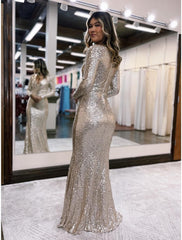 Mermaid / Trumpet Evening Gown Sexy Dress Formal Floor Length Long Sleeve V Neck Sequined with Sequin