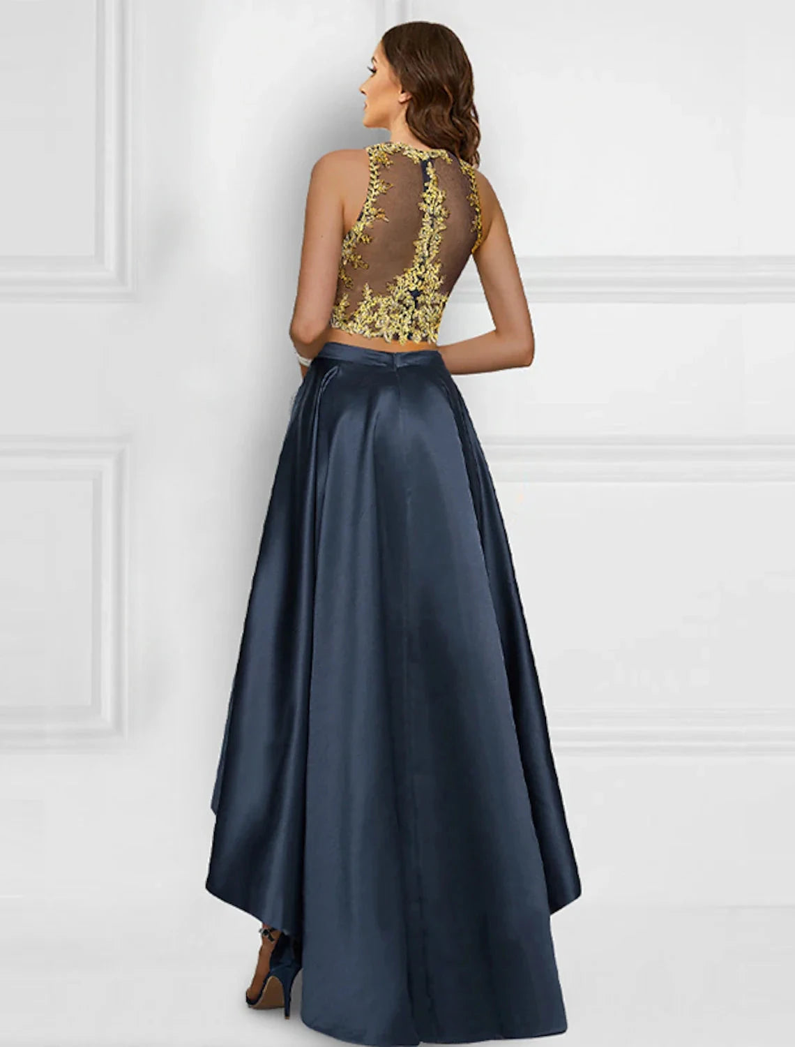 Two Piece Cocktail Dresses Sparkle & Shine Dress Prom Wedding Party Asymmetrical Sleeveless Jewel Neck Charmeuse with Appliques by YiHuiw