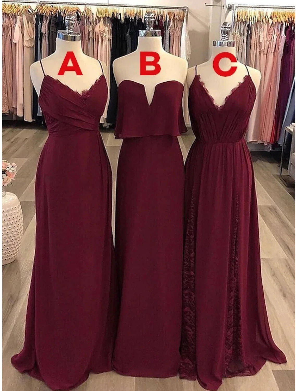 Sheath / Column Bridesmaid Dress Spaghetti Strap / Strapless / V Neck Sleeveless Vintage Floor Length Chiffon with Lace / Ruching by YiHuiw