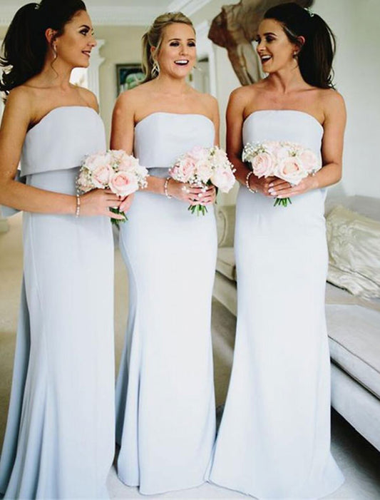Mermaid / Trumpet Bridesmaid Dress Strapless Sleeveless Elegant Sweep / Brush Train Jersey with Bow(s) / Ruffles by YiHuiw