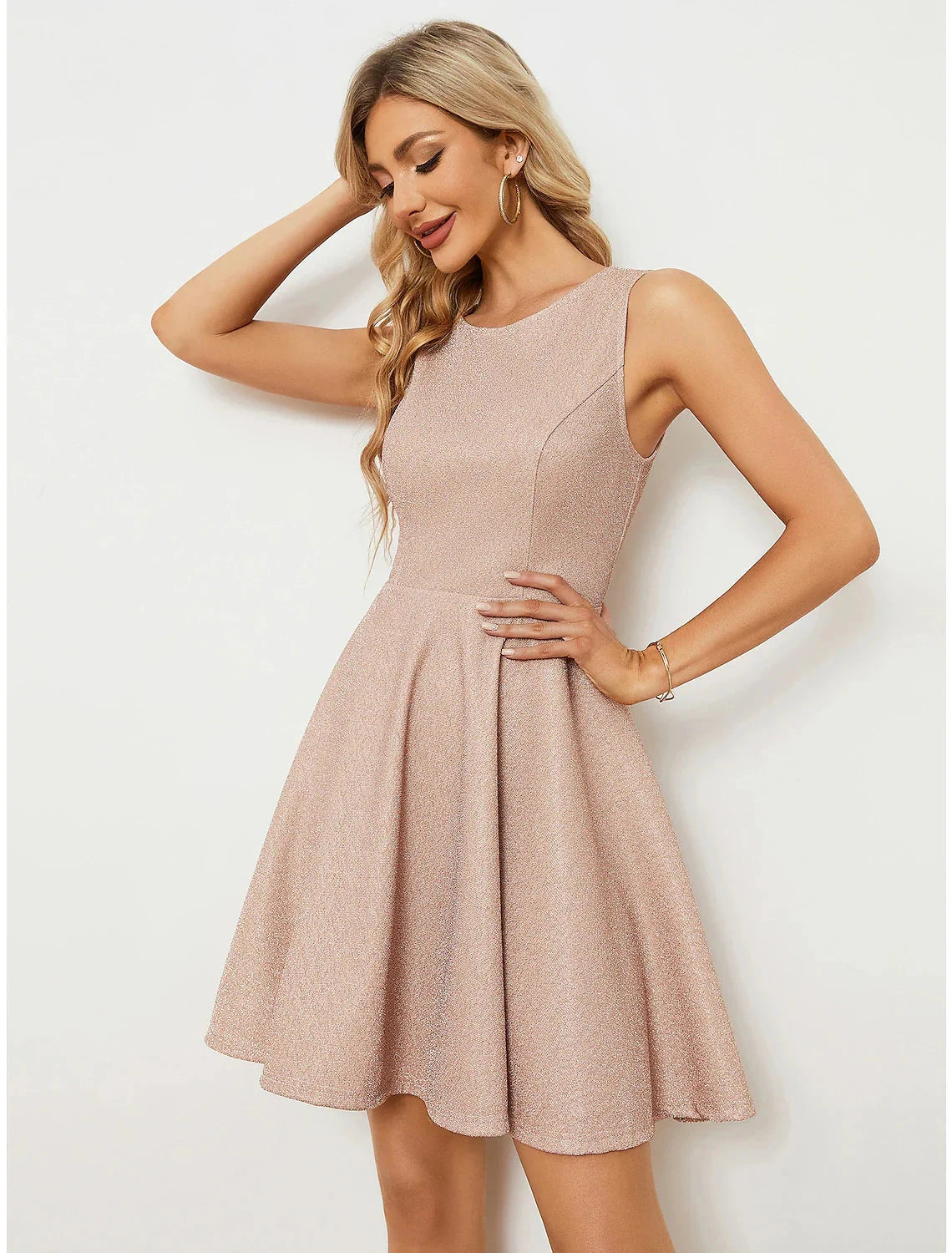 A-Line Homecoming Dresses Sparkle & Shine Dress Cocktail Party Birthday Short / Mini Sleeveless Jewel Neck Lurex Fabric with Glitter by YiHuiw