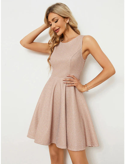 A-Line Homecoming Dresses Sparkle & Shine Dress Cocktail Party Birthday Short / Mini Sleeveless Jewel Neck Lurex Fabric with Glitter by YiHuiw