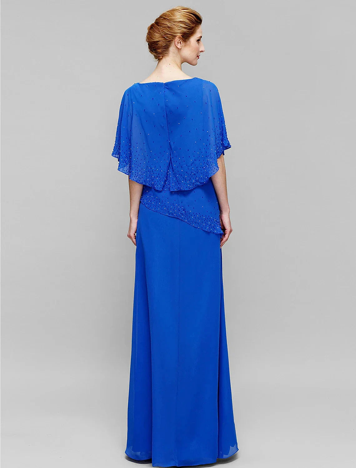 Sheath / Column Mother of the Bride Dress Elegant Bateau Neck Floor Length Chiffon Sleeveless with Beading by YiHuiw