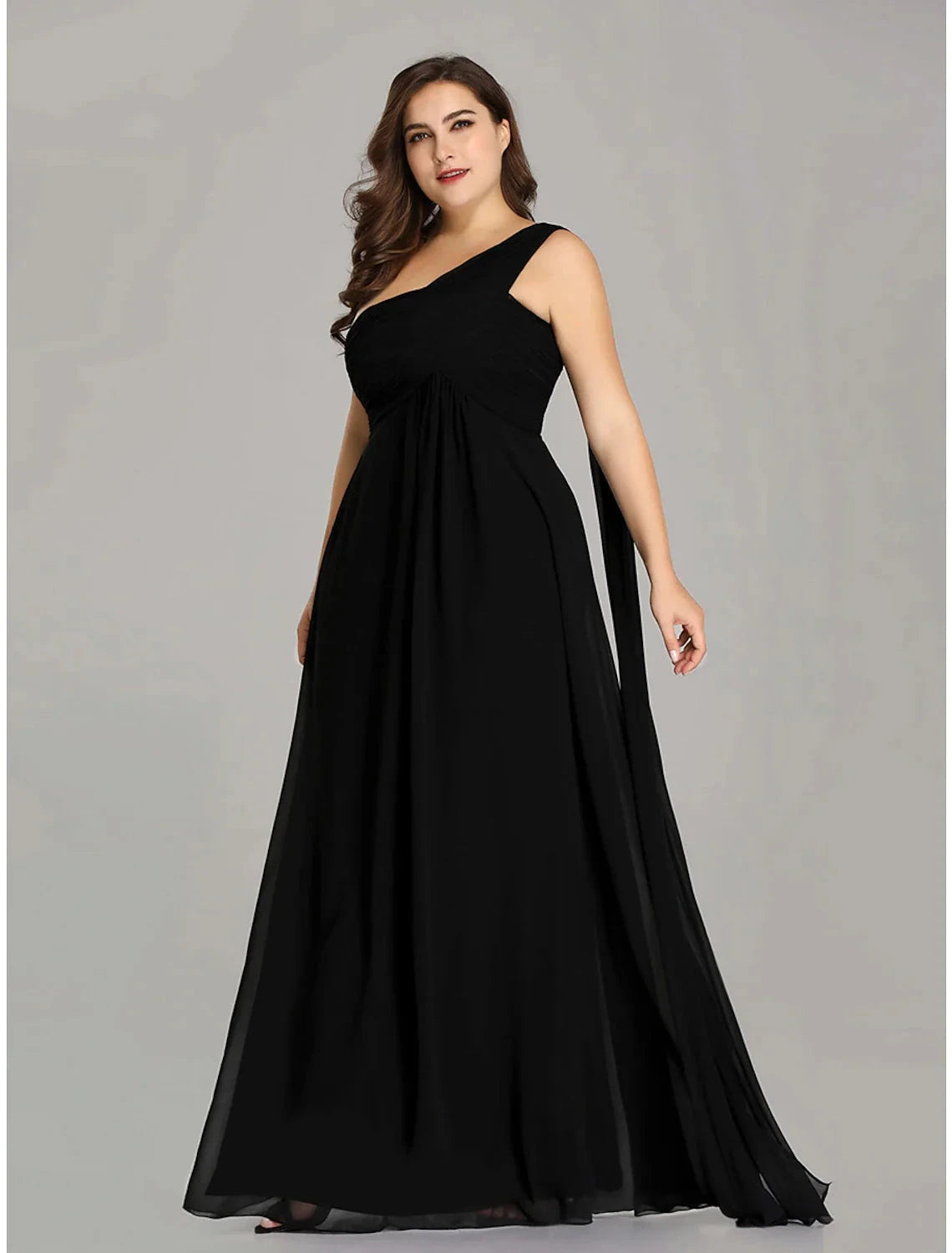 A-Line Evening Gown Empire Dress Formal Evening Floor Length Sleeveless One Shoulder Bridesmaid Dress Chiffon Backless with Pleats Draping by YiHuiw