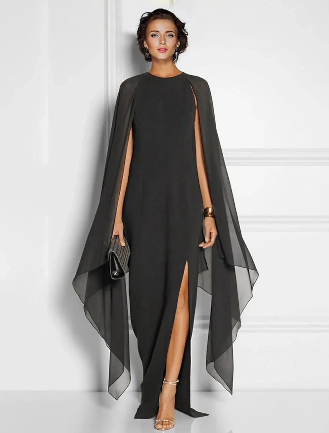 Sheath / Column Party Dresses Elegant Dress Wedding Guest Cocktail Party Floor Length Sleeveless Jewel Neck Fall Wedding Guest Chiffon with Slit by YiHuiw