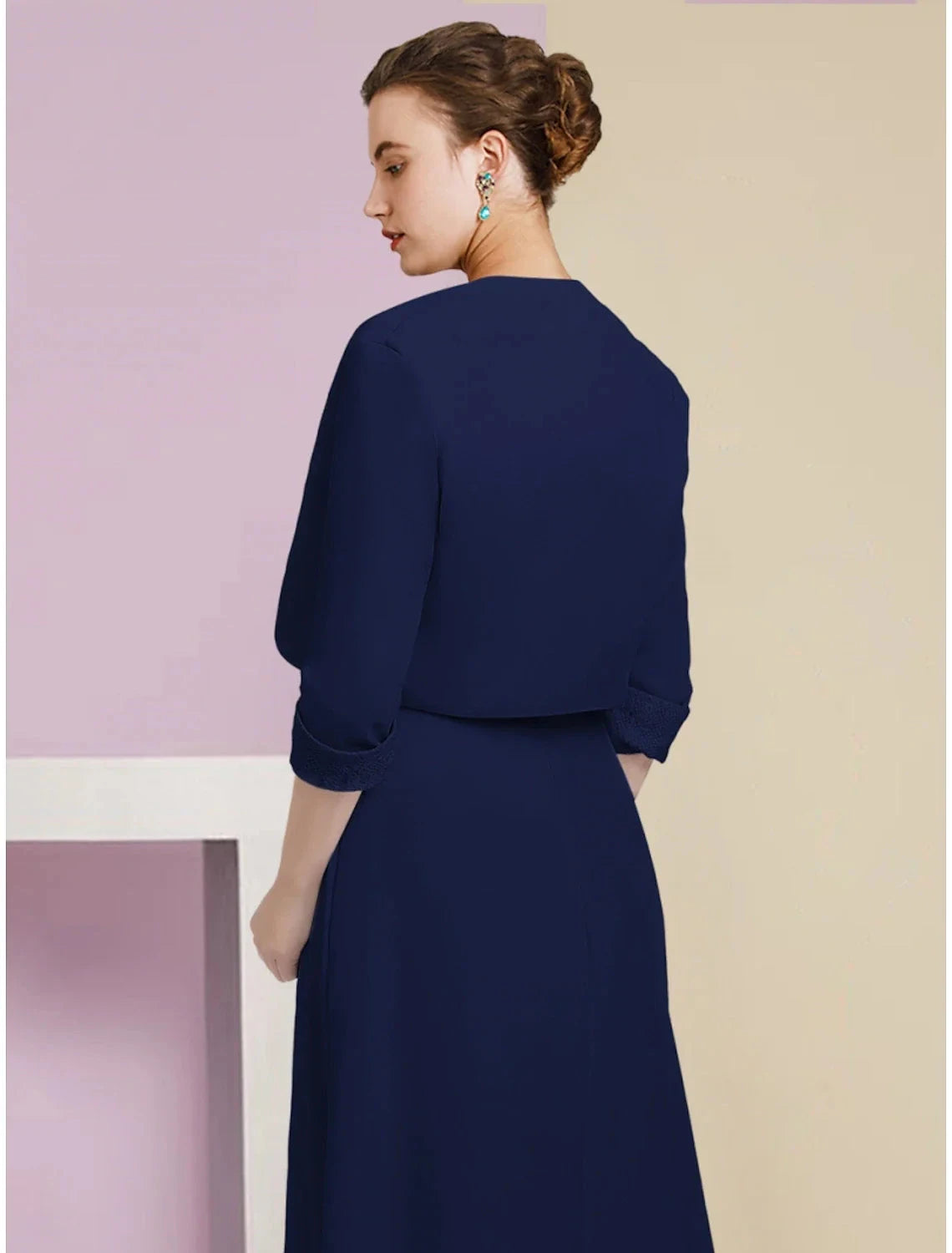A-Line Mother of the Bride Dress Wedding Guest Elegant Scoop Neck Ankle Length Chiffon Half Sleeve with Crystals Ruching by YiHuiw