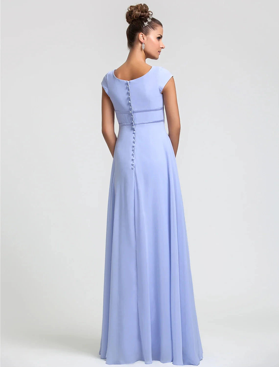 Sheath / Column Bridesmaid Dress Square Neck Short Sleeve Elegant Floor Length Chiffon with Sash / Ribbon / Pleats by YiHuiw
