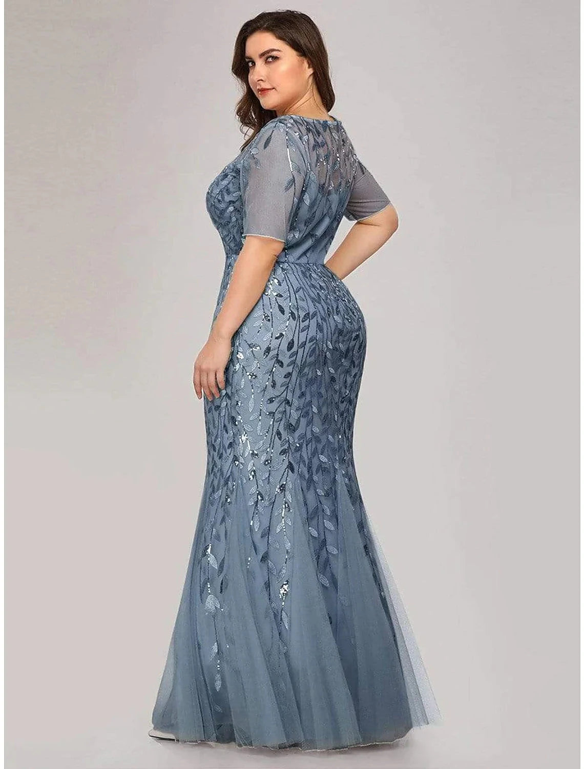 Mermaid / Trumpet Empire Elegant Party Wear Formal Evening Dress Jewel Neck Short Sleeve Floor Length Tulle with Embroidery by YiHuiw