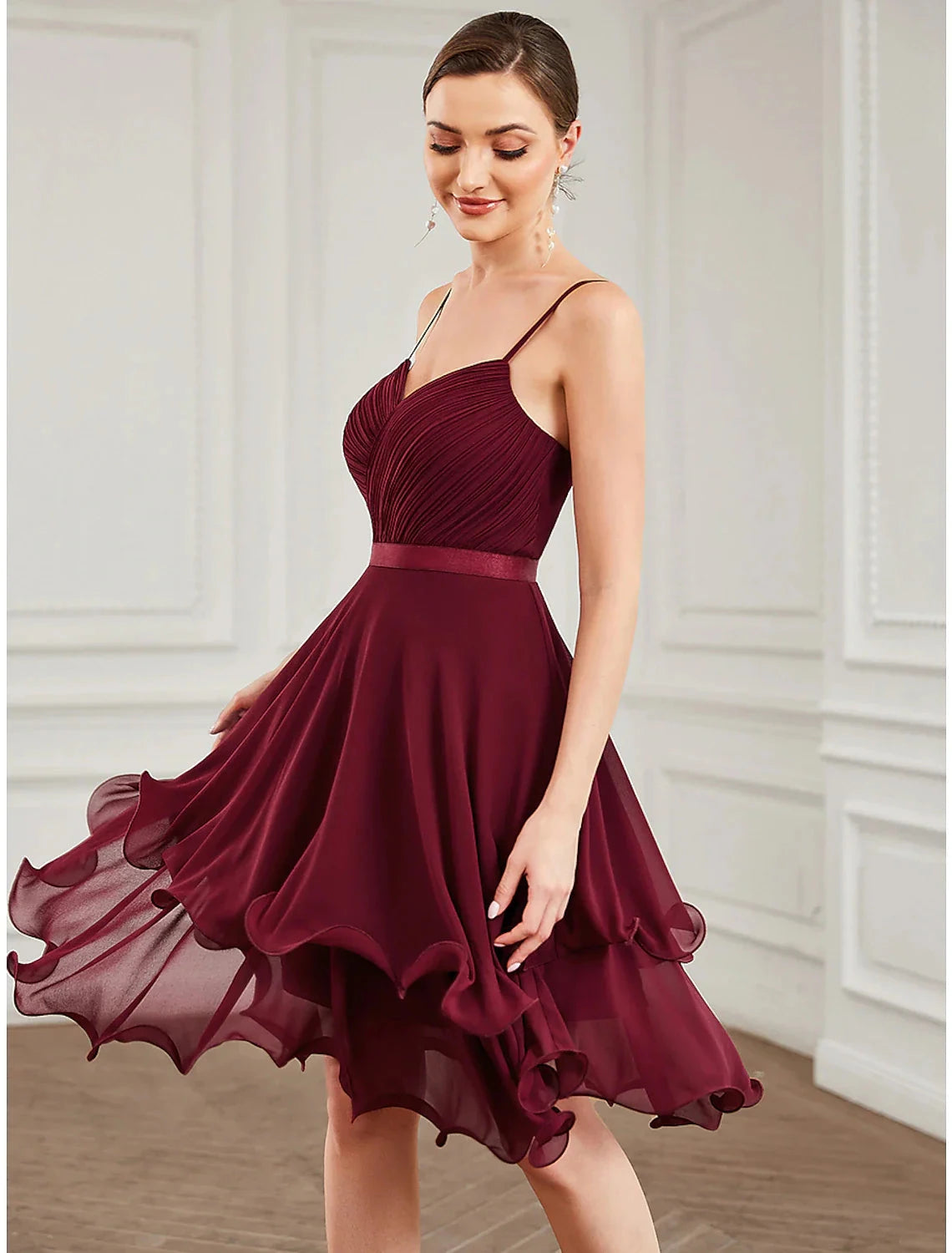 A-Line Homecoming Dresses Tiered Plisse Dress Homecoming Prom Short / Mini Sleeveless Sweetheart Chiffon with Pure Color Tiered by YiHuiw